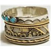 Image 3 : Dead Pawn Navajo Turquoise 12k Gold Fill Sterling Silver Storyteller Cuff Bracelet - Roger Nelson