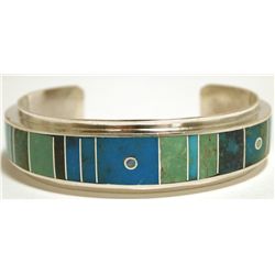Navajo Multi-Turquoise Inlay Sterling Silver Cuff Bracelet - H. Smith