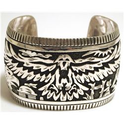 Navajo Sterling Silver Eagle Large Cuff Bracelet - Richard Singer