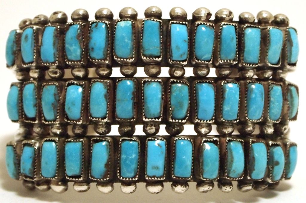 Old Pawn Navajo Turquoise Sterling Silver Cuff Bracelet - EQ