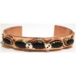 Zuni Onyx Copper Coral-Eyed Snake Cuff Bracelet - Effie Calavaza