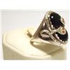 Image 2 : Zuni Onyx & Coral Sterling Silver Snake Men's Ring - Effie Calavaza