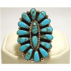 Navajo Turquoise Cluster Sterling Silver Women's Ring - Lisa Williams