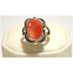 Navajo Orange Spiny Oyster Sterling Silver Women's Ring - Mary Ann Spencer