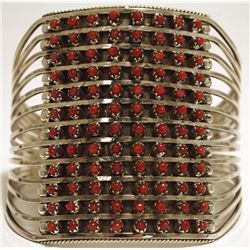 Zuni Coral Dots 12-Row Sterling Silver Cuff Bracelet - Susie Livingston