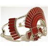 Image 2 : Zuni Coral Inlay Rainbow Dancer Sterling Silver Cuff Bracelet - Fadrian & Vivica Bowannie