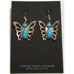 Navajo Turquoise Sterling Silver Butterfly French Hook Earrings - Herman Lee