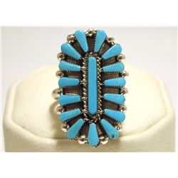 Zuni Turquoise Cluster Sterling Silver Women's Ring - Valencia Halusewa