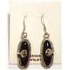 Image 1 : Zuni Onyx Sterling Silver Coral-Eyed Snake French Hook Earrings - Effie Calavaza