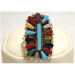 Zuni Multi-Stone Cluster Sterling Silver Women's Ring - Valencia Halusewa