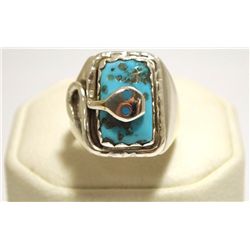 Zuni Turquoise Sterling Silver Snake Men's Ring - Effie Calavaza