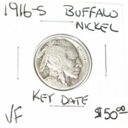1916-S BUFFALO NICKEL RED BOOK VALUE IS $50.00 *EXTREMELY RARE KEY DATE VERY FINE GRADE*!!