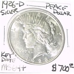 1926-D PEACE SILVER DOLAR RED BOOK VALUE IS $700.00 *EXTREMELY RARE KEY DATE MS-64+ HIGH GRADE*!!