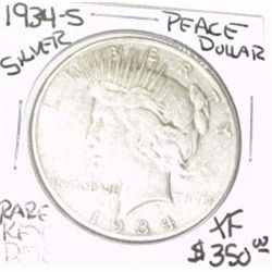 1934-S PEACE SILVER DOLAR RED BOOK VALUE IS $350.00 *EXTREMELY RARE KEY DATE EXTRA FINE HIGH GRADE*!