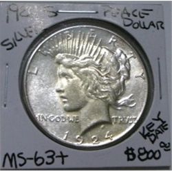 1924-S PEACE SILVER DOLLAR RED BOOK VALUE IS $800.00 *EXTREMELY RARE KEY DATE MS-63+ HIGH GRADE*!!