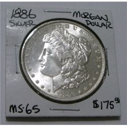 1886 MORGAN SILVER DOLLAR RED BOOK VALUE IS $175.00 *RARE MS-65 HIGH GRADE*!!