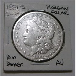 1881-S MORGAN SILVER DOLLAR *RARE AU HIGH GRADE* RIM DAMAGE!!