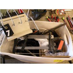 C-clamp, mitre saw & box of misc