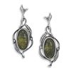 Image 1 : Oval Green Amber with Leaf Design Post Earrings