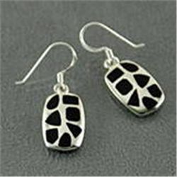 Genuine Sterling Silver and Onyx Oval Inlay Dangle Earrings