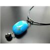 Image 1 : VERY PRETTY TURQUOISE GEMSTONE PENDANT WITH BLACK GLASS BEADS   AND  STERLING SILVER  CLASP