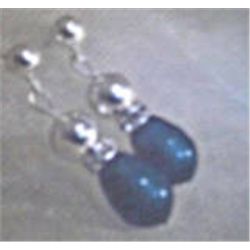 Sterling Silver Post Earrings with Blue Swarovski Pearl Drops