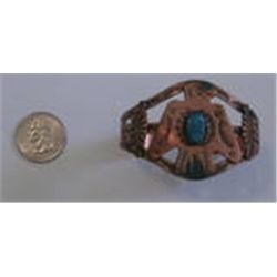 Copper & Blue Turquoise Hand Punched Bracelet   Vintage