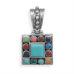Square Turquoise with Multistone Edge Pendant