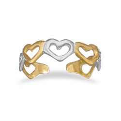 Sterling Silver and 14 Karat Gold Plated Cut Out Heart Toe Ring