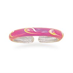 Pink/Orange/White Enamel Toe Ring