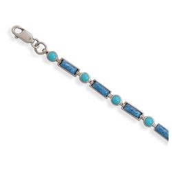 7.5" Round Turquoise/Rectangular Blue Denim Bracelet