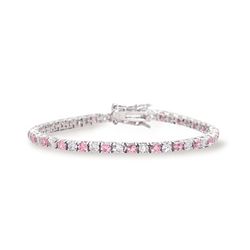 7" 3mm Round Pink/Clear CZ Bracelet