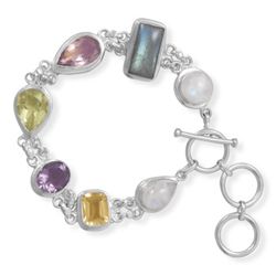 7.5"+1"Extension Toggle Bracelet Featuring Moonstone, Labrodorite, Lemon Quartz,Amethyst and Citrine