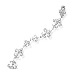 Rhodium Plated CZ Fleur- de -Lis Link Bracelet