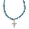 Image 1 : 13"+2"Extension Necklace with Turquoise Glass Beads and Cross Charm