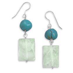 Green Quartz and Turquoise Drop Earrings on French Wire