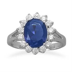 Rhodium Plated Blue and Clear CZ Ring