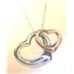 Rhodium and Gold Plated Double Heart Pendant