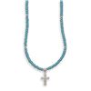 Image 1 : 13"+2"Extension Necklace with Turquoise Glass Beads and Cross Charm