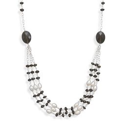 18" Smoky Quartz and Cultured Freshwater Pearl Necklace