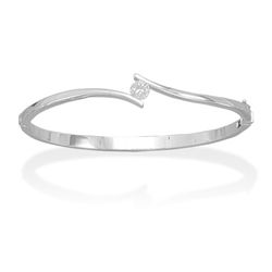 Rhodium Plated Hinged Bangle with 5mm CZ