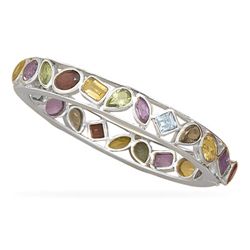 Multi Shape and Stone Hinged Bangle Bracelet