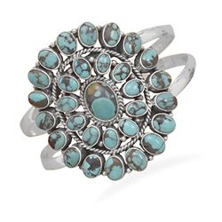 Large Oxidized Oval Turquoise Cuff Bracelet