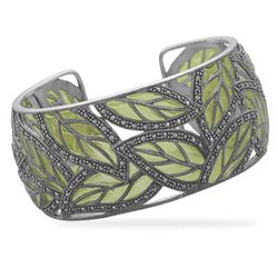 Marcasite and Green Epoxy Cuff Bracelet
