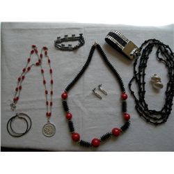 Mixed Jewelry Lot, Black & Red, Necklaces, Bracelets, Earrings