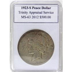 1923-S Peace Silver Dollar MS-63 w/Appraisal