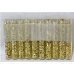 Ten small vials of gold Flakes