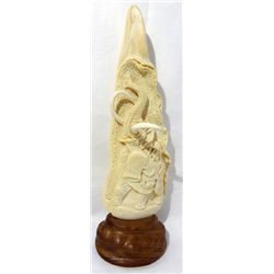 Carved Ivory Mammoth Tusk  on Stand