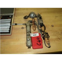 LOT: 4 GREASE GUN, ROUTER BIT SET, IRON, DRILL ATT