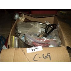 BOX: POWER CORD, PAN, SANDING BELTS, WIRE